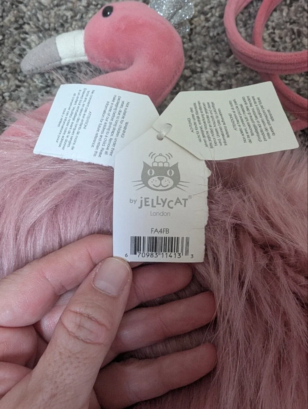 Jellycat Fluffy Fancies Pink Flamingo Plush Crossbody Bag Purse